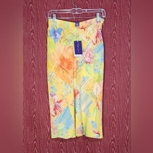 RALPH LAUREN PURPLE LABEL Yellow Floral Midi Skirt Size 4